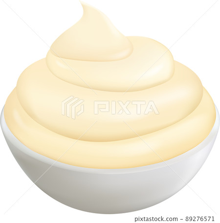 Realistic 3d creamy mayonnaise in small round bowl 89276571