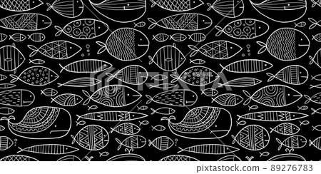 Funny fishes collection, ethnic ornament. Childish style. Seamless pattern for your design 89276783