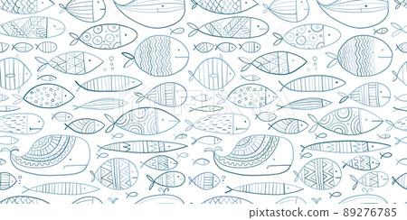 Funny fishes collection, ethnic ornament. Childish style. Seamless pattern for your design 89276785