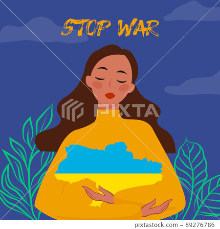 Ukrainian girl. Stop War in Ukraine. Ukraine War Poster. Vector Illustration. 89276786