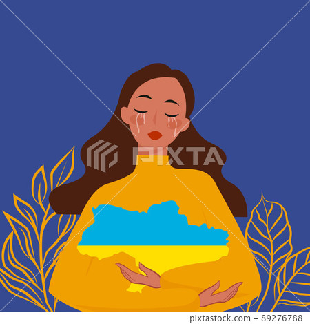 Ukrainian girl. Stop War in Ukraine. Ukraine War Poster. Vector Illustration. 89276788