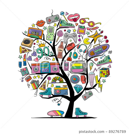 Back to the 90's. Art tree concept. Cool memories collection for your design 89276789