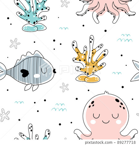 seamless creative pattern with octopus in... - Stock Illustration ...