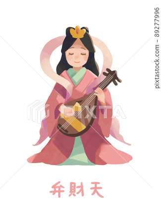 弁財天，七福神的可愛插圖，時尚 89277996