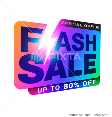 Flash Sale template design with thunder sign and lettering perspective for business. 89278330