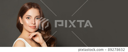 Woman with beautiful face on banner background with copy space Woman with beautiful face on banner background with copy space 89278632