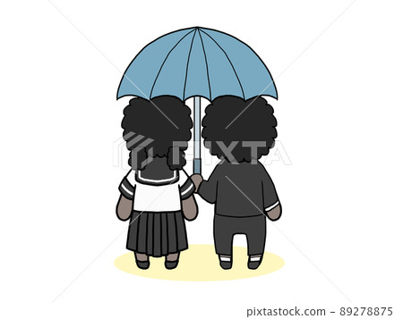 Illustration of the back of a man and a woman walking with an umbrella (black) 89278875