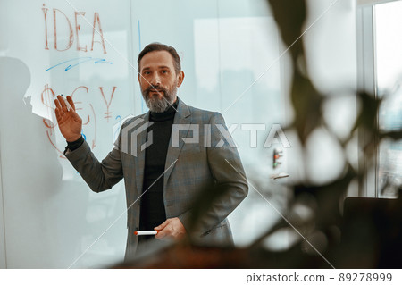 Man talking about new ideas during a presentation Man talking about new ideas during a presentation 89278999