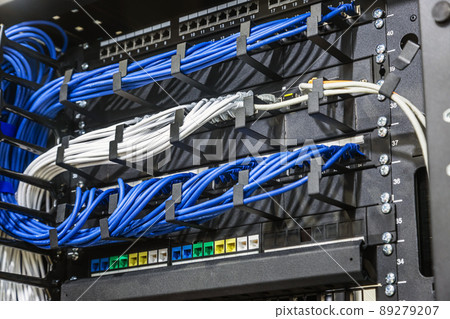 large data center the incoming and outgoing outputs of the managed switch 89279207
