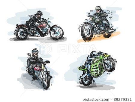 Biker on motorcycle hand drawn art set. Vector illustration for t shirt print. Biker on motorcycle hand drawn art set. Vector illustration for t shirt print. 89279351