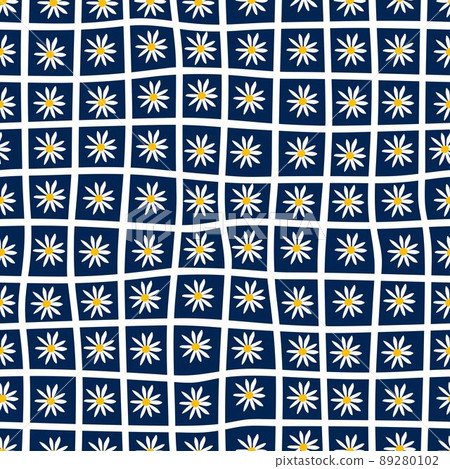 Daisy Pattern Seamless. Blue Floral Pattern background. Textile pattern or wallpaper design. Vector 89280102