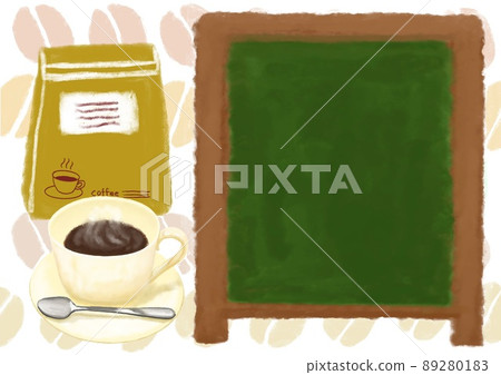 Hand-painted coffee beans, coffee cups and blackboard to inform you about the cafe 89280183