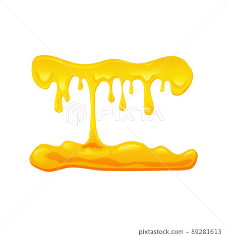 Flowing yellow viscous liquid. Lemon jelly or honey drops. Vector illustration on a white isolated background. 89281613
