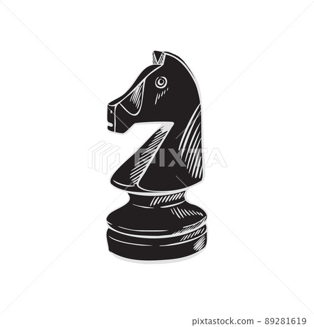 Knight chess piece in the sketch style. Black horse. Vector hand-drawn illustration. Knight chess piece in the sketch style. Black horse. Vector hand-drawn illustration. 89281619