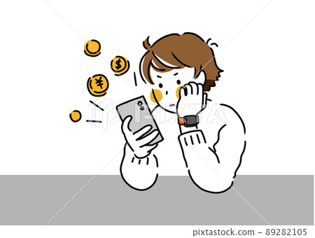 Illustration of a man who is crazy about charging and investing in smartphone games Illustration of a man who is crazy about charging and investing in smartphone games 89282105