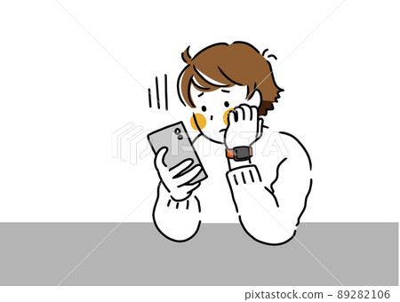 Illustration of a man who feels sad when he sees a smartphone 89282106