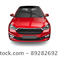 Red hatchback car - Front view	 89282692