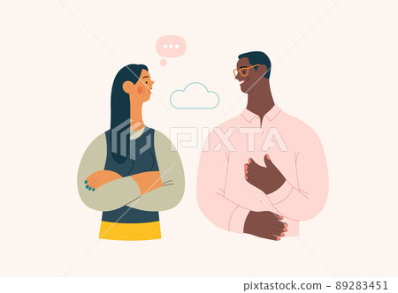 People portrait - Conversation -Modern flat vector concept illustration of talking people, half-length portrait, user avatar. Creative landing web page illustartion, conversation and discussion 89283451