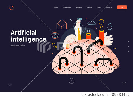 Technology Memphis - Artificial intelligence - modern flat vector concept digital illustration Artificial Intelligence metaphor. Business workflow management. Creative landing web page template 89283462
