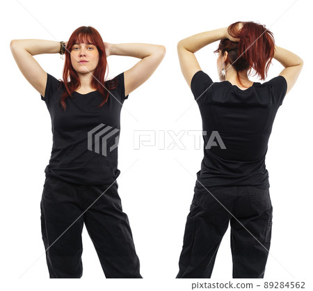Young redhead woman posing with blank black shirt Young redhead woman posing with blank black shirt 89284562