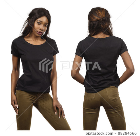 Young black woman wearing blank black shirt Young black woman wearing blank black shirt 89284566