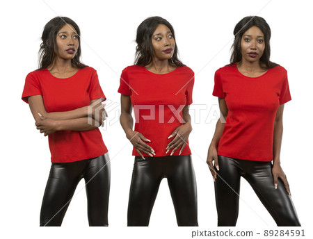 Young black woman wearing blank red shirt 89284591