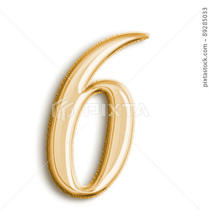 Golden Volumetric 3D Text Balloons Lettering 6 Six cut out 89285033