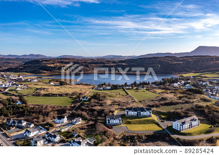 Aerial view of Portnablagh with Sessiagh Lake in the background, County Donegal, Ireland Aerial view of Portnablagh with Sessiagh Lake in the background, County Donegal, Ireland 89285424