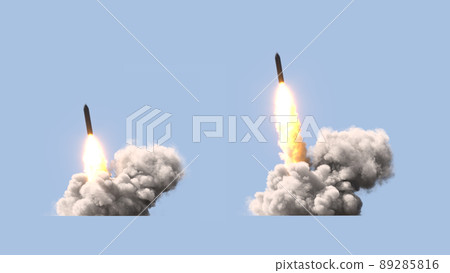 Ballistic rocket launch on blue background 89285816