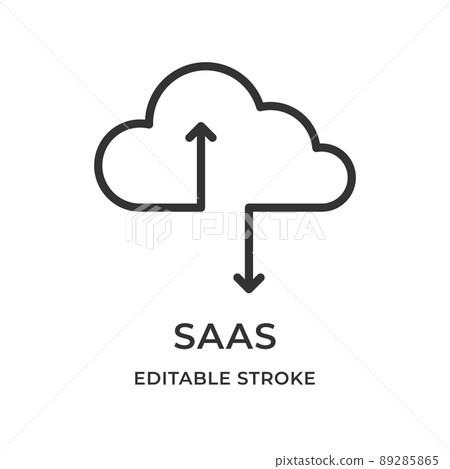 Saas. Software as a service. Cloud Computing Model. Remote use. Vector illustration. Editable stroke linear icon. 89285865