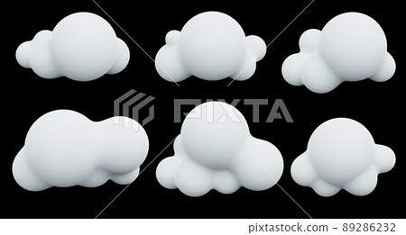 Cloud set on isolated black background. Nature and object concept. 3D illustration rendering 89286232