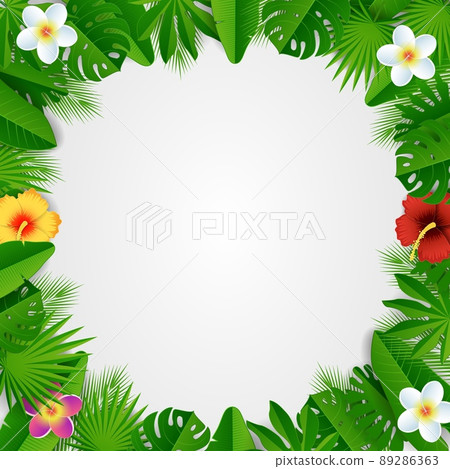 Vector paper cut tropical floral frame Vector paper cut tropical floral frame 89286363