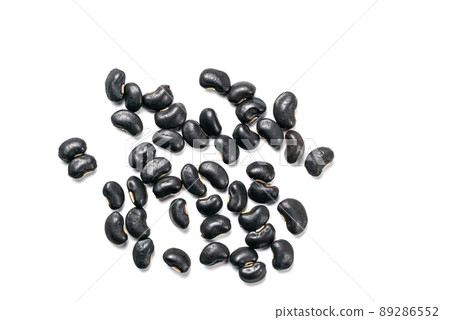 Top view of uncooked black beans isolated on white background. 89286552