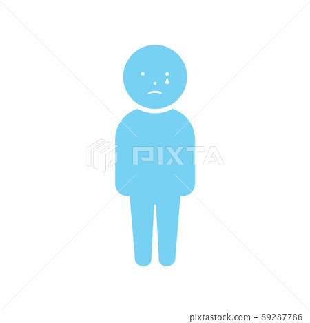 Icon pictogram of a person standing with a crying face-a deformed figure that can be used regardless of whether it is an adult or a child 89287786