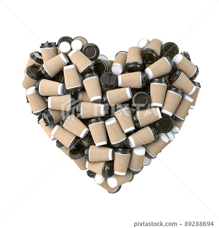 Heart from coffee paper cups isolated on white. 89288694