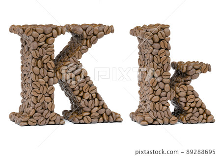 Letter K from coffee bean isoilated on white. Coffee alphabet font. Letter K from coffee bean isoilated on white. Coffee alphabet font. 89288695