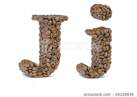 Letter J from coffee bean isoilated on white. Coffee alphabet font. 89288696