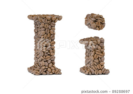 Letter I from coffee bean isoilated on white. Coffee alphabet font. Letter I from coffee bean isoilated on white. Coffee alphabet font. 89288697