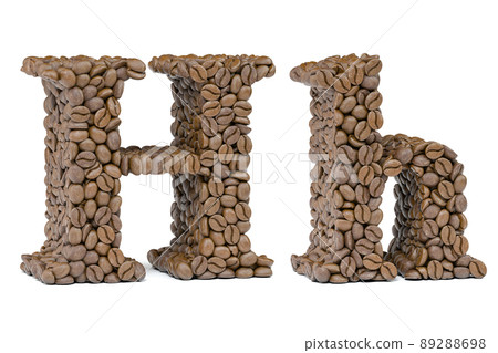 Letter H from coffee bean isoilated on white. Coffee alphabet font. 89288698