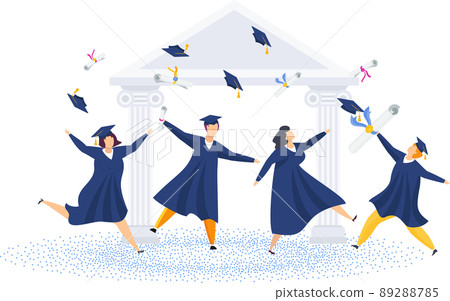 Happy Young Group Graduation Jumping. Graduation gown. Student party. 89288785