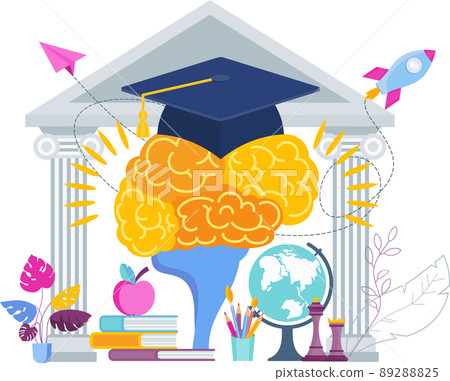 Brain and cap university graduate cap. Graduation gown. 89288825