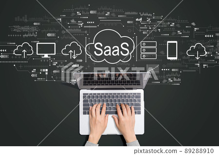 SaaS - software as a service concept with person using laptop SaaS - software as a service concept with person using laptop 89288910