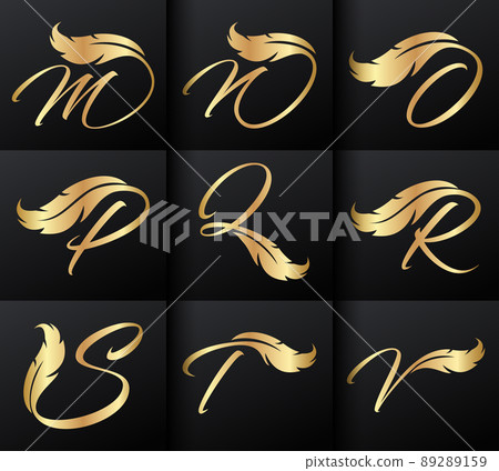 Golden Feather and Monogram Initial Letter - Stock Illustration ...