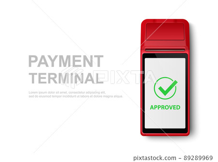 Vector Realistic 3d Red Touch Mobile Payment Machine. POS Terminal Closeup Isolated on White. Design Template of Bank Payment Wireless Contactless Terminal, Mockup. Payments device. Top View Vector Realistic 3d Red Touch Mobile Payment Machine. POS Terminal Closeup Isolated on White. Design Template of Bank Payment Wireless Contactless Terminal, Mockup. Payments device. Top View 89289969