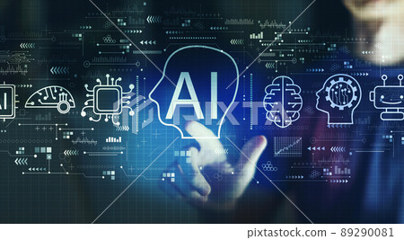 AI concept with young man in the night 89290081