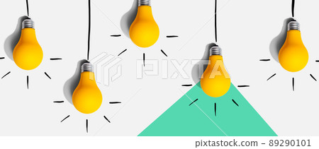 Hanging idea light bulbs - Business concept Hanging idea light bulbs - Business concept 89290101