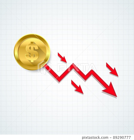 US Dollar red downfall crisis of economy. Vector illustration. 89290777