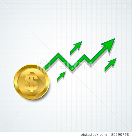 Russian ruble green rise arrow of economy. Vector illustration. Russian ruble green rise arrow of economy. Vector illustration. 89290778