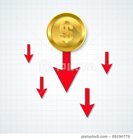 US Dollar red downfall crisis of economy. Vector illustration. 89290779