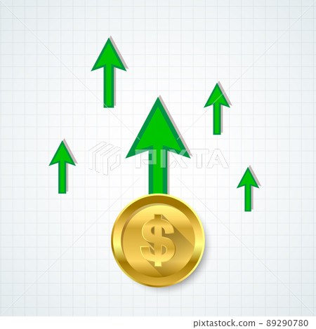 Russian ruble green rise arrow of economy. Vector illustration. 89290780